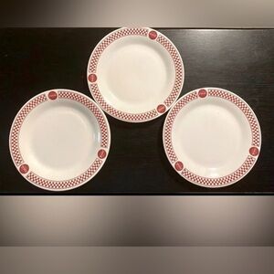 GIBSON Coca Cola Diner Style Plates-Rare Vintage Red & White Checkered-Set of 3